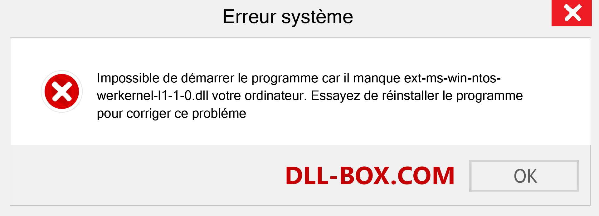 Le fichier ext-ms-win-ntos-werkernel-l1-1-0.dll est manquant ?. Télécharger pour Windows 7, 8, 10 - Correction de l'erreur manquante ext-ms-win-ntos-werkernel-l1-1-0 dll sur Windows, photos, images